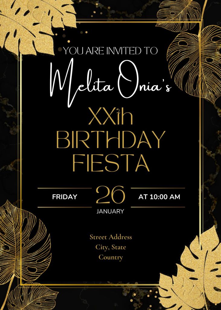 sophisticated black gold birthday invite